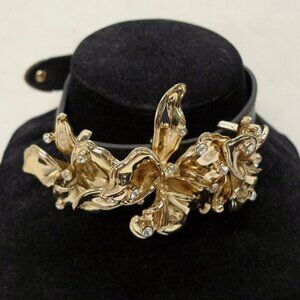 VERSACE for H&M Leather Choker with Flowers And Rhinestones Gold Black